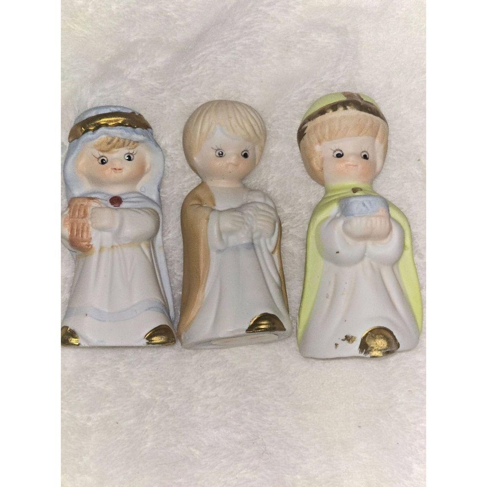 Vintage Ceramic Nativity Figurines Wise Men Set Gold Accents Religious Decor - Picture 3 of 6